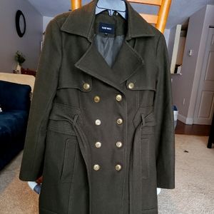 Nine West Army Green Wool Blend Belted Peacoat Size 10